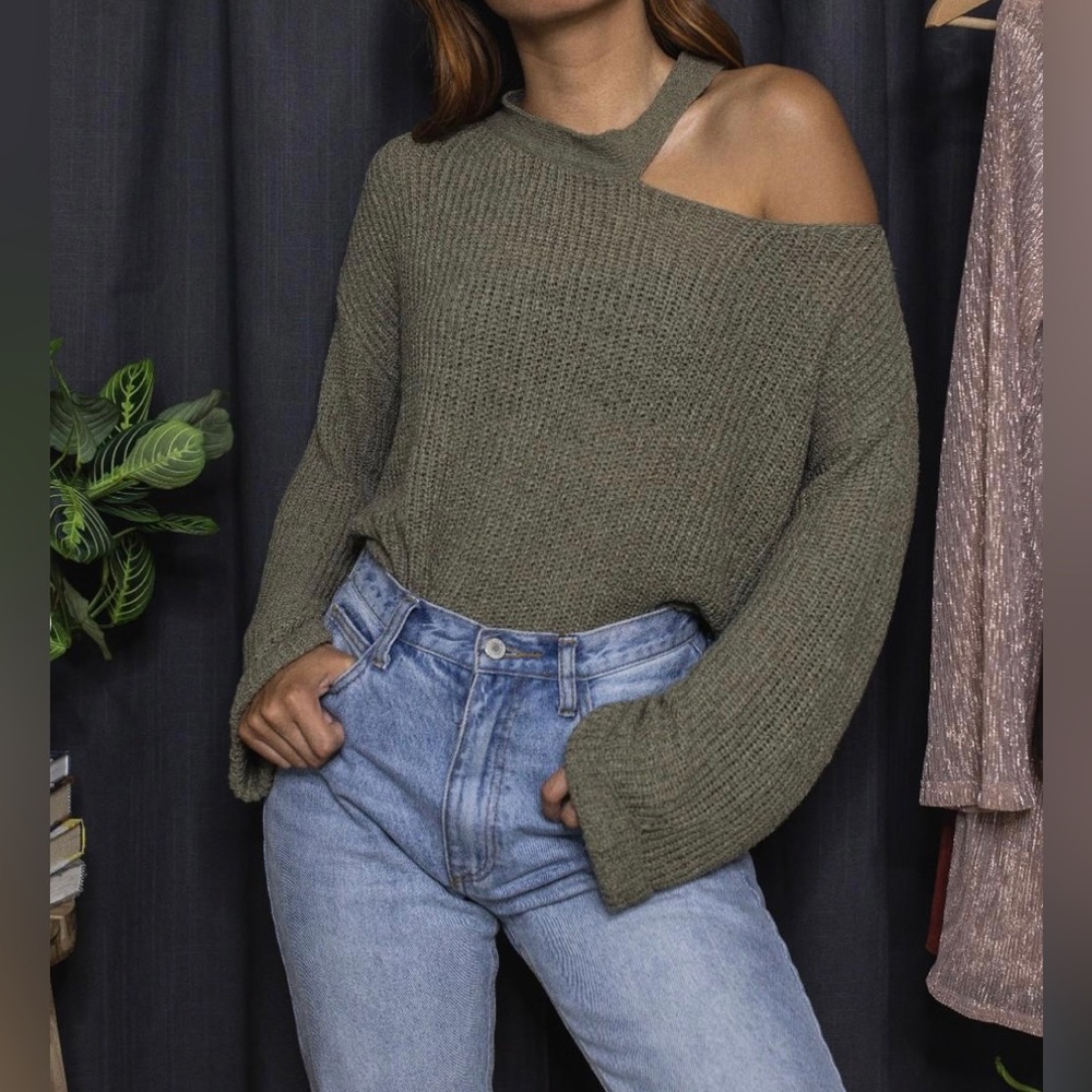 Cold Shoulder Olive Sweater